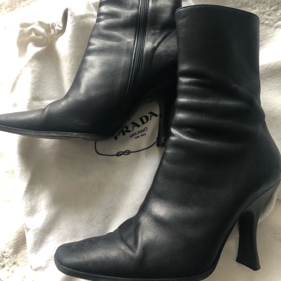 Vintage black Prada high heeled boots, mid-calf length. - Picture 6 of 8